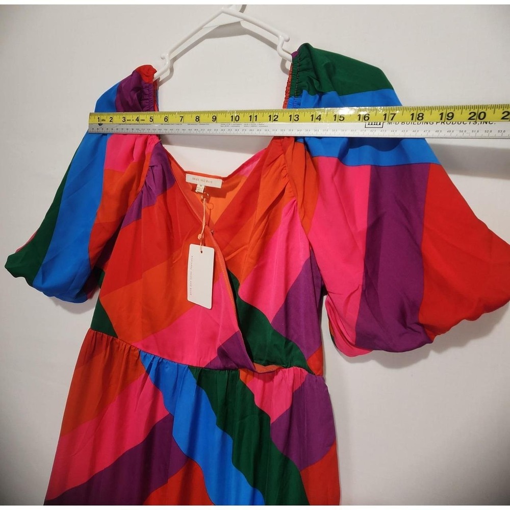 Skies Are Blue Women's M Multicolor Striped Tiered Maxi Dress Puff Sleeve NWT - Picture 3 of 7